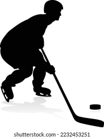 A detailed silhouette ice hockey player sports illustration