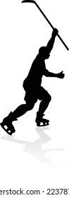 A detailed silhouette ice hockey player sports illustration