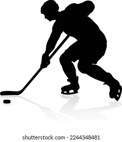 A detailed silhouette ice hockey player sports illustration