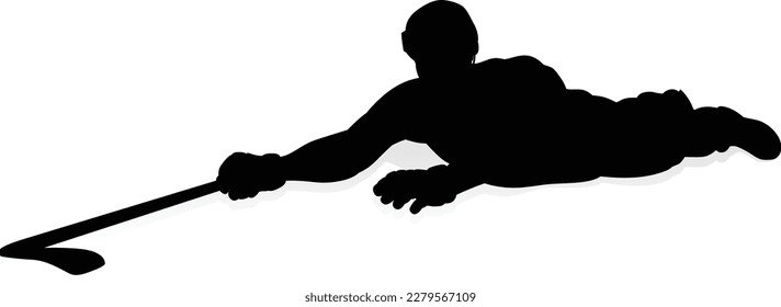 A detailed silhouette ice hockey player sports illustration