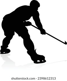 A detailed silhouette ice hockey player sports illustration
