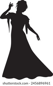 Detailed silhouette of a mage woman in long dress.