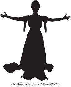 Detailed silhouette of a mage woman in long dress.