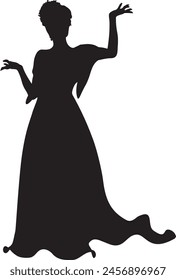 Detailed silhouette of a mage woman in long dress.