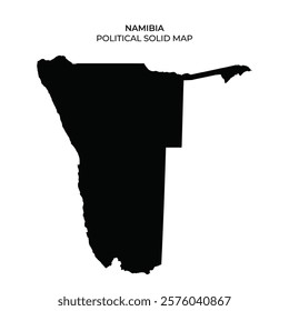 A detailed silhouette map highlights the political boundaries of Namibia. This representation emphasizes the distinct shape and regions of the country for educational uses.