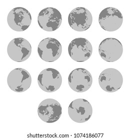 Mapas detallados de silueta del planeta Tierra. Mapas del hemisferio. Mapa mundial. Polo norte / polo sur. Mapas de Europa, Asia, Australia, América, África, Antártida. La Tierra desde diferentes perspectivas.