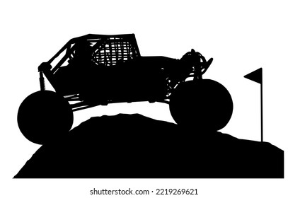 Detailed silhouette offroad extreme modified 4x4 vehicle powering out of dugout