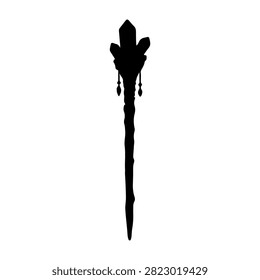 A detailed silhouette of an ornate dagger featuring elaborate designs and a long, pointed blade, highlighting craftsmanship and historical weaponry.