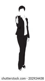 Detailed silhouette of short hair business woman giving hand. Easy editable layered vector illustration.