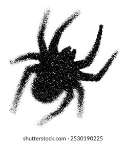 Uma silhueta detalhada de uma aranha feita com pontos pretos espalhados, mostrando arte minimalista.