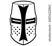 Detailed Silhouette of a Templar Great Helm. Transparent with with black Detailing. Made in Affinity Designer.