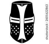 Detailed Silhouette of a Templar Great Helm. black with transparent Detailing. Made in Affinity Designer.