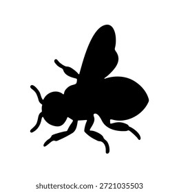 Vector detallado de la silueta de una abeja en el perfil de vuelo. Forma limpia con cabeza, tórax, abdomen, alas y extremidades visibles.