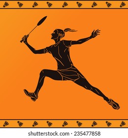 Detailed silhouette of vector female badminton player in ancient greek style