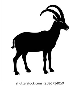 A detailed silhouette vector illustration of the extinct Pyrenean ibex, showcasing its distinct shape and features. Perfect for nature, wildlife, and historical design projects, this image captures