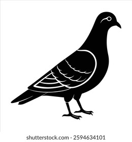 A detailed silhouette vector illustration of the extinct passenger pigeon, perfect for educational, historical, and wildlife-themed projects. Ideal for microstock sites, this design highlights the