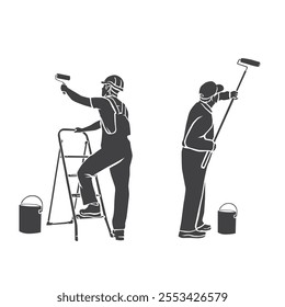 detailed silhouette vector of painter worker