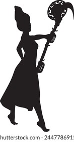 Detailed silhouette of the witch with scythe illustration.