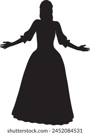 Detailed silhouette of a woman in ball gown illustration.