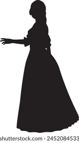 Detailed silhouette of a woman in ball gown illustration.
