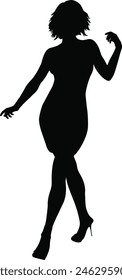 Detailed silhouette of a woman in short party dress and high heels.