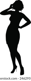 Detailed silhouette of a woman in short party dress and high heels.