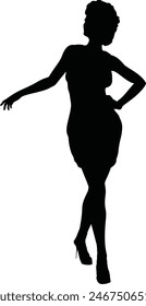 Detailed silhouette of a woman in short party dress and high heels.