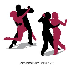 Detailed silhouettes of couple dancing argentine tango