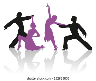 Detailed silhouettes of couple dancing ballroom dance