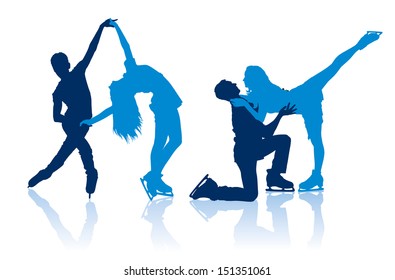 Detailed silhouettes of figure skaters. Dancing on ice