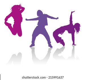 Detailed silhouettes of girls dancing hip-hop dance