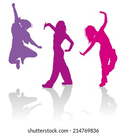 Detailed silhouettes of girls dancing jazz funk dance