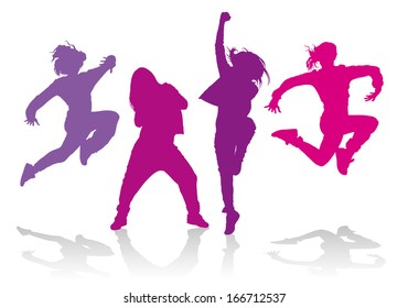 Detailed silhouettes of hip hop dancers