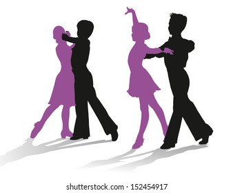 Detailed silhouettes of young ballroom dancers