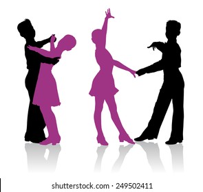 Detailed silhouettes of young ballroom dancers