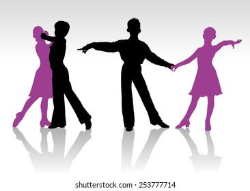 Detailed silhouettes of young ballroom dancers