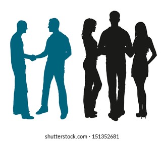 Detailed silhouettes of young people chatting with each other