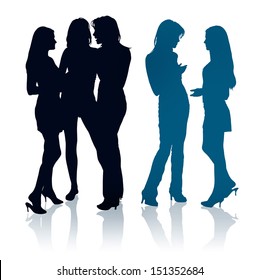 Detailed silhouettes of young women chatting with each other