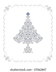 Detailed silver Christmas tree ornament in a frame