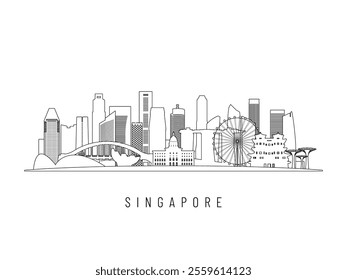 Detailed Singapore skyline vector illustration. Singapore buildings in line art style, perfect for modern designs.