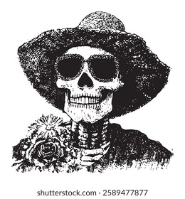 detailed skeleton portrait vector for Dia de los Muertos