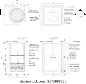 detailed sketch of a biofilter septic tank with absorption well