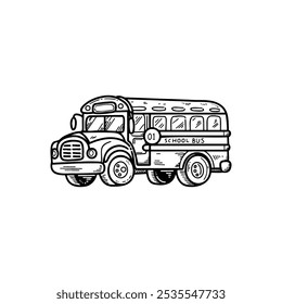 Detailed sketch of a classic school bus with a simple design on a white background