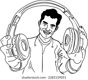 "Detailed Sketch Drawing of a Musician Promoting Headphones"
"Artistic Sketch Drawing of a Man Holding Headphones for Music Promotion"
"Dynamic Sketch Illustration of a Music Enthusiast with Headphone