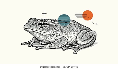 Um Esboço Detalhado de um Sapo em Habitat Natural com Ênfase Artística em Cores