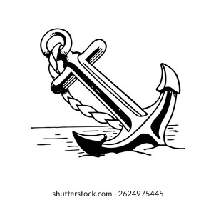 a detailed sketch of a large classic ship anchor