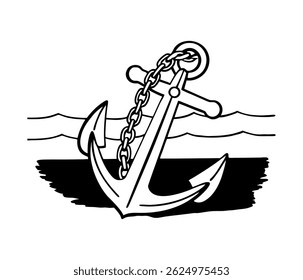 a detailed sketch of a large classic ship anchor