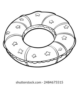 Detailed sketch of a lifesaver ring resting on the beach, summer safety and fun.