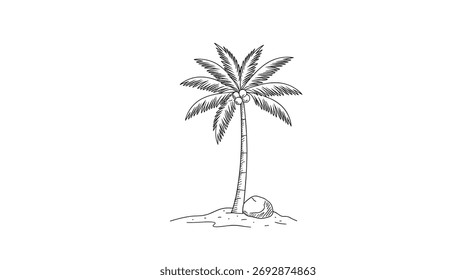 A detailed sketch of a palm tree on sand, perfect for artistic projects.