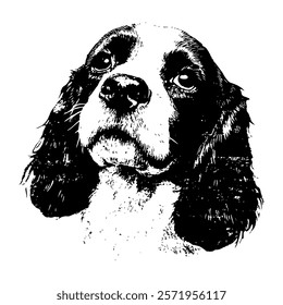 detailed sketch of a spaniel with fur texture, ideal for animal portraits and nature-inspired projects